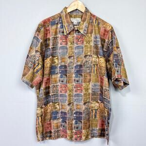 Vintage 90s Tori Richard Cotton Lawn Hawaiian Camp Shirt Size XL Earth Tones USA